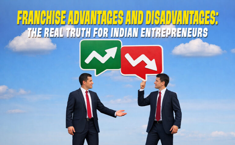Franchise advantages and disadvantages explained visually with growth vs loss symbols for Indian entrepreneurs