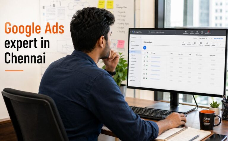 Google Ads expert in Chennai reviewing campaign performance metrics on a dashboard