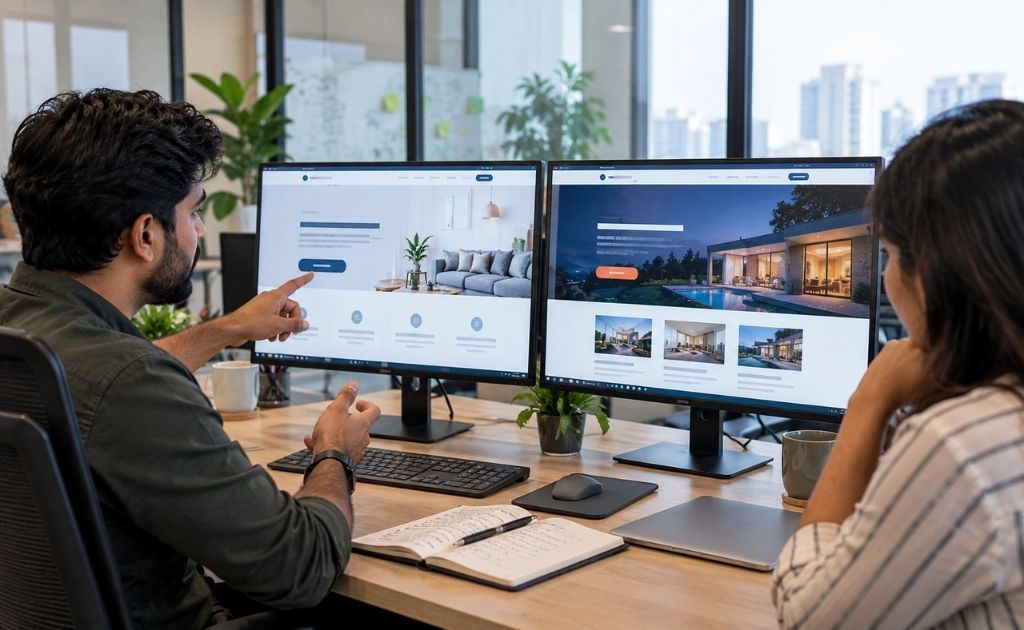 CRO expert reviewing landing page variations for A/B testing