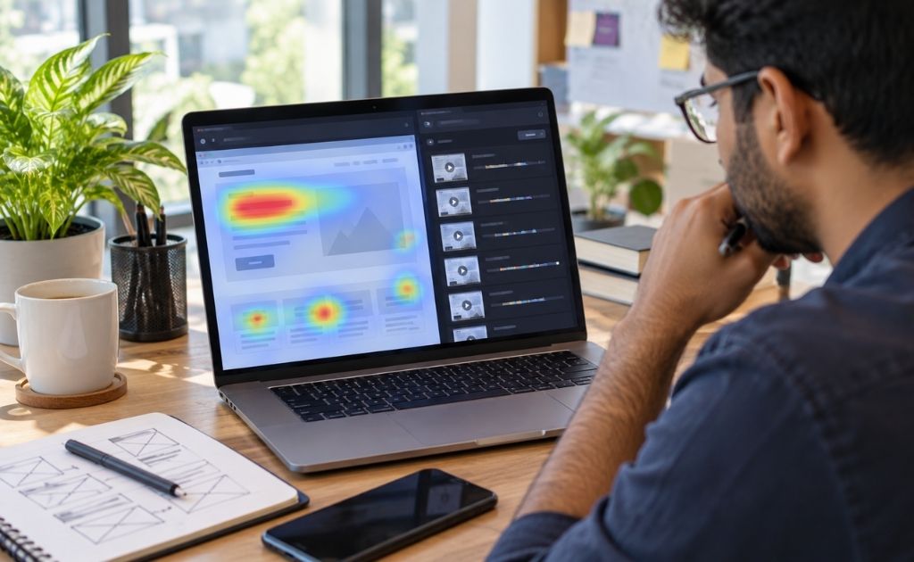 CRO expert analysing website user behaviour with heatmaps