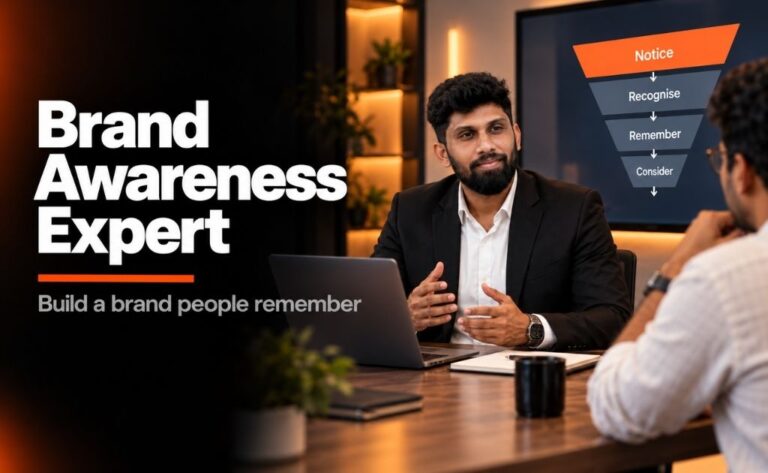 Brand awareness expert in Chennai planning a brand visibility strategy with a business owner