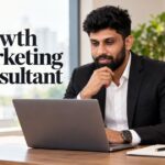 Marketing strategist reviewing traffic, conversion and revenue trend charts on a laptop in a bright office